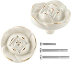Uenhoy 5 Pcs Rose Drawer Knobs Vintage Dresser Knobs Antique Rose Flower Cabinet Knobs for Dresser Vanity Nightstand Closet with Screws (Ivory White with Golden Edge)