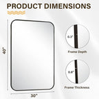 HARRITPURE Rectangular Bathroom Mirror 40''x30'' Black Bathroom Wall Mirror Aluminum Frame Wall-Mounted Mirrors for Entryway Bedroom Living Room
