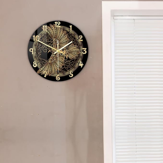 15 Inch Scandinavian Tattoo Odin's Celtic Raven Wall Clock, Norse Viking Man Cave Wall Clock Runic Symbols Crow Vintage Decorative Silent Non Ticking Battery Wall Watch Clock for Living Room