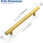 JOY DECOR 10 Pack 5 Inch Brushed Brass Square Cabinet Handles Stainless Steel Cabinet Hardware Pulls for Kitchen and Drawers with 7-3/8 Inch Overall Length