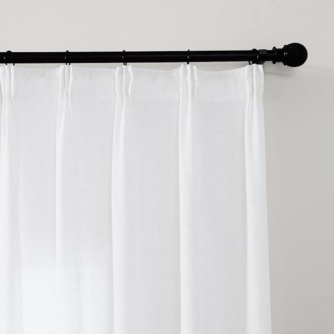 White Sheer Curtains 84 Inches Long, Cotton Linen Textured Light Filtering Drapes, Privacy Living Room Bedroom Window Decor, Rustic Semi-Transparent Pinch Pleat Curtain with Hooks