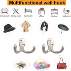 10pcs Coat Hooks Hardware, Wall Hooks Heavy Duty Hooks for Hanging Coats Double No Rust Hook Wall Mounted for Key, Towel, Bags, Cup, Hat (Silvery)
