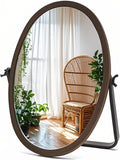 Vanity Table Makeup Mirror-Desk Small Standing Vintage Mirrors 360° Adjustable Rotation, Bronze Wood Framed for Dressing Table,Bedroom, Bathroom,Tabletop,Antique,Desktop 11.8'' x 7.8''