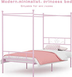 Weehom Twin Canopy Bed Frame with Headboard and Footboard, 4 Posters Metal Bed Frame, No Box Spring Needed, Mattress Foundation Platform Bed for Kids and Adults, Pink