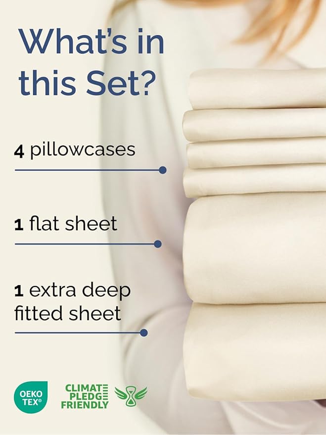 Extra Deep King Sheet Set - 6 Piece Breathable & Cooling Sheets - Hotel Luxury Bed Sheets Set - Easy & Secure Fit - Soft, Wrinkle Free & Comfy Sheets Set - Off White Sheet Set with Extra Deep Pockets