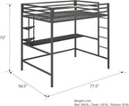 Novogratz Maxwell Metal Full Loft Bed with Desk & Shelves, Gray/Black