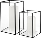 Phosphor Hurricane Camdle Holder Set of 2 Pieces, Black Glass Candle Holder for Wedding, Party, Holiday.