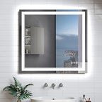 36x36 Inch LED Bathroom Mirror with Lights, Square Lighted Vanity Mirror for Bathroom Wall Mounted with Ample Illumination of 1 Backlit + 2 Front Lits, Defogging, Stepless Dimmable, Tempered Glass