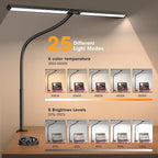 Led Desk Lamp for Office Home - Eye Caring Architect lamp with Clamp,Dual Screen Computer Monitor Gooseneck Smart Light: 24W 5 Color Flexible Adjustable Lighting Table Lamp for Study Drafting