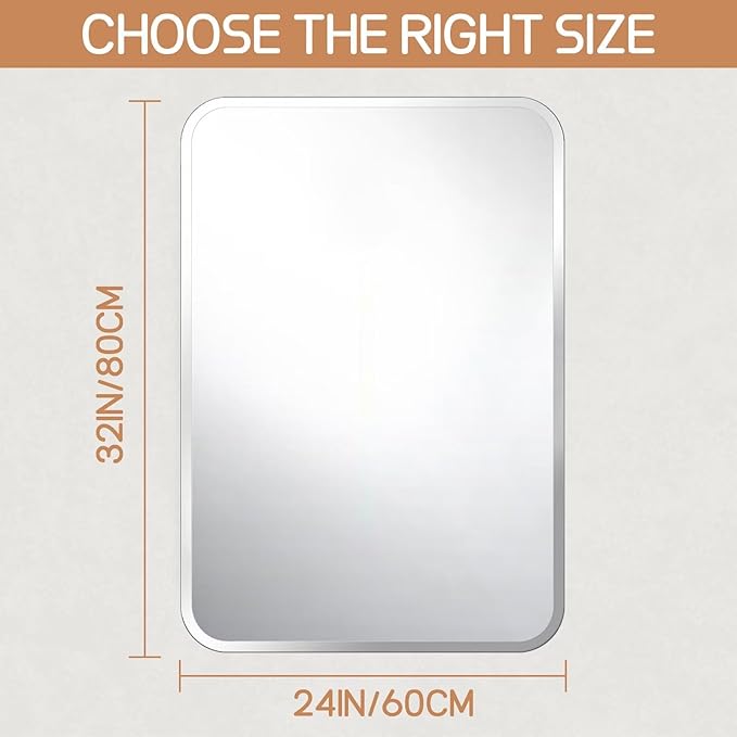 Frameless Bathroom Mirror for Over Sink,Wall Mounted Vanity Mirrors 24x32in,Rounded Rectangle Mirror Frameless with Polished Edge for Bedroom,Living Room,Entryway,Shatterproof (Horizontal/Vertical)