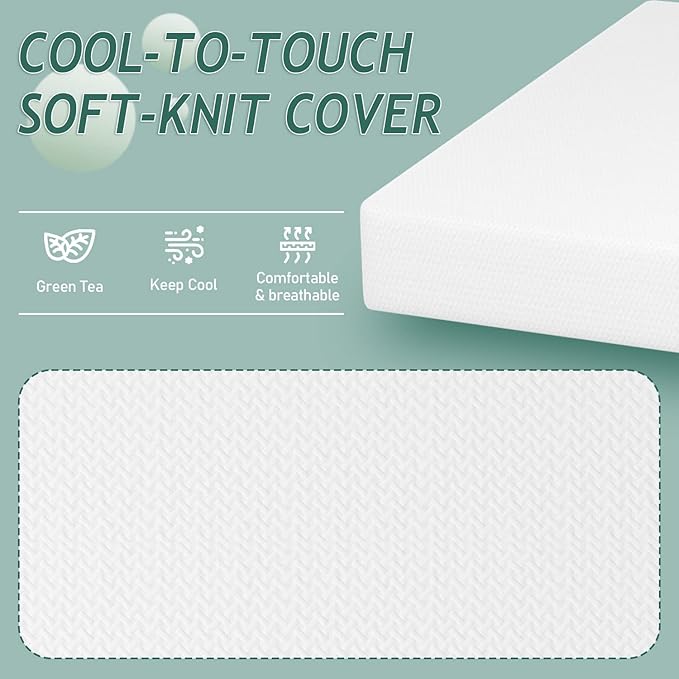 PayLessHere 10 Inch Mattress Green Tea Memory Foam Mattress CertiPUR-US Certified,Removable Soft Cover,Fiberglass Free,Full mattresses for Bed Frame, Bunk Bed, Trundle, Daybed,White