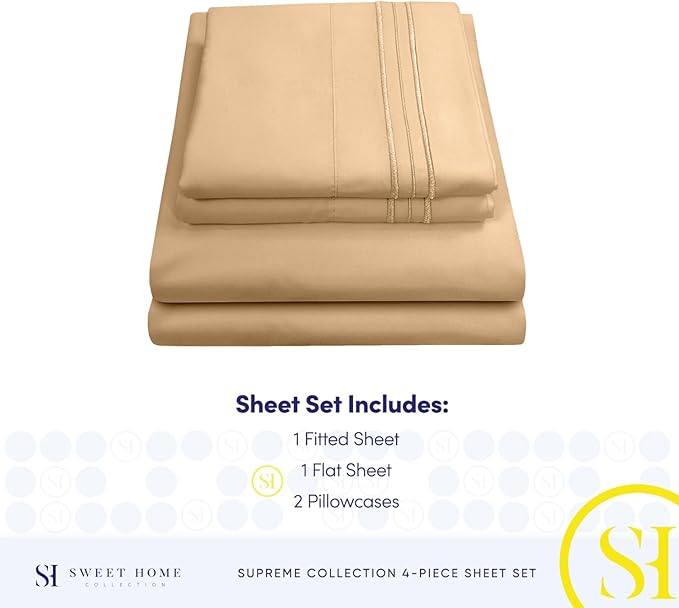 Queen Size Bed Sheets - Breathable Luxury Sheets with Full Elastic & Secure Corner Straps Built In - 1800 Supreme Collection Extra Soft Deep Pocket Bedding Set, Sheet Set, Queen, Camel