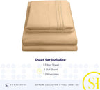 Split King Sheets - Breathable Luxury Sheets with Full Elastic & Secure Corner Straps Built In - 1800 Supreme Collection Extra Soft Deep Pocket Bedding Set, Sheet Set, Split King Size, Camel