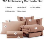 MaiRêve Embroidery Queen Size Comforter Set Dusty Pink, Boho Farmhouse Western Bedding Set 7 Pieces, All Season Bed in A Bag Comforter Set with Sheets, Pillowcases & Shams