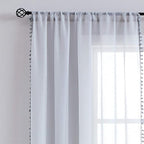 Treatmentex Pom-Pom Grey Sheer Curtains for Bedroom 63" Window Drapes Rod Pocket Textured Sheer Curtain for Kids Room 52" w 2 Panels