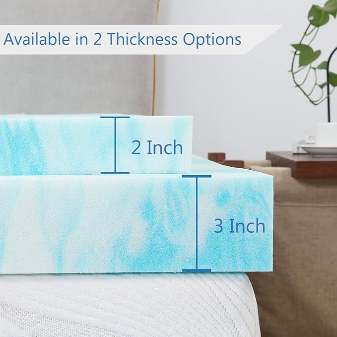 IULULU Mattress Topper, 3 Inch Gel Memory Foam Mattress Topper for Twin Size Bed,Blue