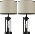 25'' Farmhouse Table Lamps for Living Room Set of 2 with USB C+A Ports, Vintage Bedside Lamp for Bedroom, Touch Lamps for Nightstand, Dual Lights Independent Switch, 4 Bulbs Included, Black