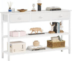 Furologee White Long 47" Console Sofa Table with 3 Drawers, Entryway Table with 3-Tier Storage Shelves, Display Shelf for Entry Way, Hallway, Couch, Living Room, Kitchen, Foyer