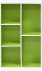 Furinno LUDER Book Shelf, 5-Cube Bookshelf, Reversible Bookcase, 9.4" x 19.5" x 31.5", for Living Room, Bedroom, Home Office, White/Green