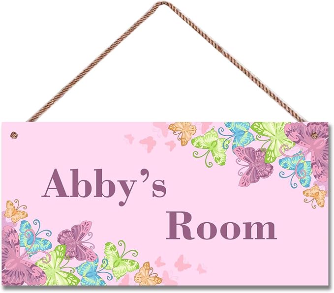 Personalized Cute Butterfly Sign for Little Man Cave Colorful Cartoon Wall Hanging Plaque Sign for Kids Room Floral Nursery Art Plate For Boys Room Girls Bedroom