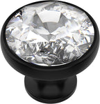 Alzassbg 6 Pack Clear Crystal with Matt Black Base Cabinet Knobs, 1-3/8 Inch (35mm) Diameter Cabinet Hardware Round Crystal Knobs for Drawers AL1011MB