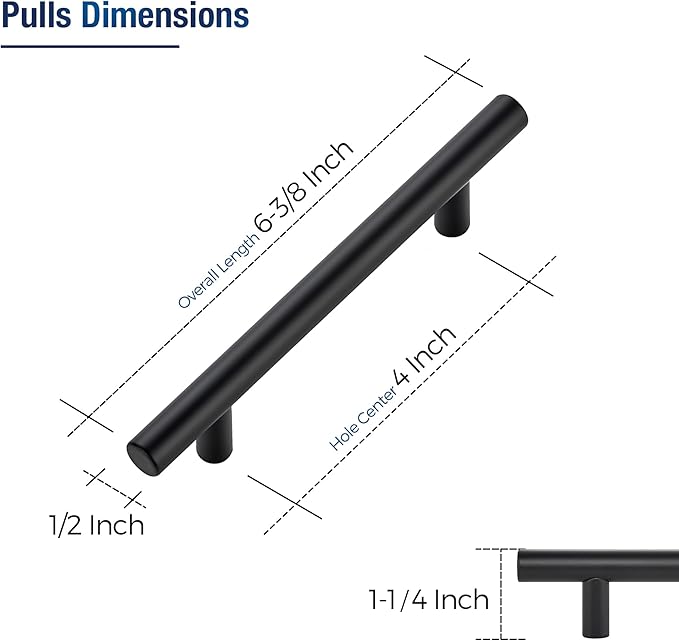 JOY DECOR 30 Pack Cabinet Handles, Black Cabinet Pulls, 4 in Hole Center Kitchen Hardware, Stainless Steel T Bar Handles for Dresser Drawers