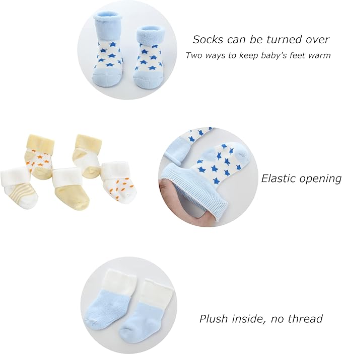 Unisex Baby Terry Socks 5-Pack for Baby boy and girl 0-12 Months Warm Cotton Socks