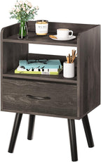 Yoobure Night Stand with Fabric Drawer, Modern Nightstand, Bedside Tables, Mid Century Nightstands with Open Storage Shelf, Wood Bedside Table, Small Night Stands for Bedrooms, 2-Tier Night Table