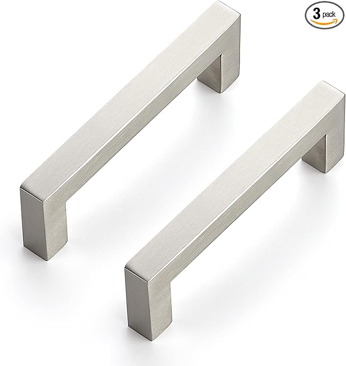 Ravinte 3 Pack 4 Inch Kitchen Square Cabinet Handles Satin Nickel Cabinet Pulls Brushed Nickel Drawer Pulls Kitchen Cabinet Hardware Handles