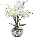 Orchids Artificial Flowers 20.8'' Faux Orchid Flower Arrangement Fake Orchid White Flower with Silver Ceramic Vase Phalaenopsis Orchid for Home Office Bathroom Table Centerpieces Decor, Briful