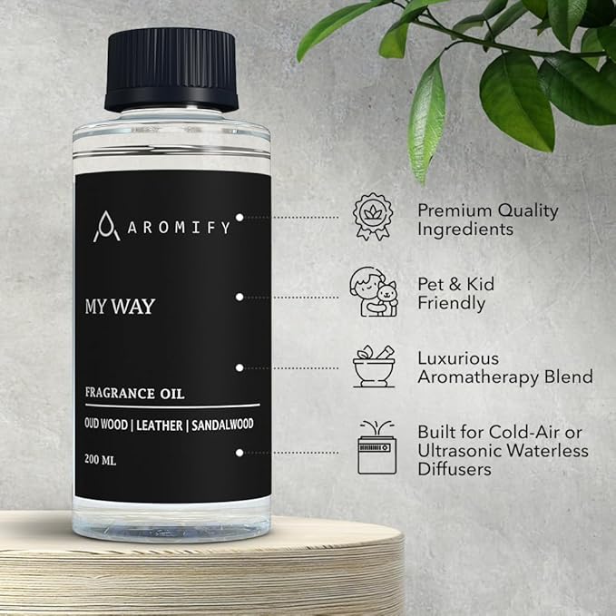 My Way Diffuser Oil, Inspired by 1 Hotel Miami Beach, 6.7 FL Oz, 200 mL Hotel Scent Diffuser Oil, My Way Aromatherapy Blend of Essential Oils for Home & Office, Leather & Sandalwood Scent.