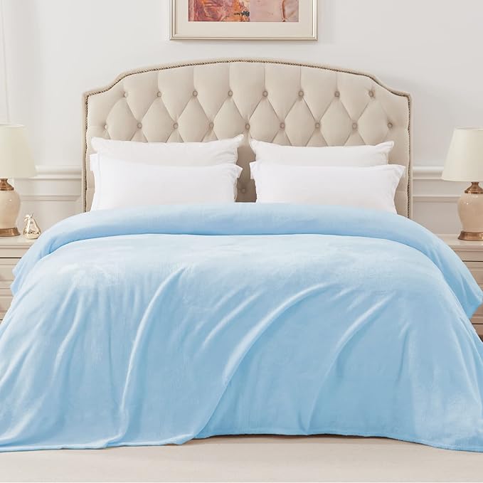 Exclusivo Mezcla Fleece Blanket Queen Size for Bed, Super Soft and Warm, All Season Use, Cozy, Plush, Lightweight, 90x90 Inches, Ice Blue