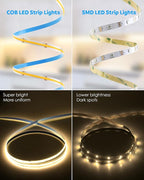 Aclorol COB Led Strip Lights 24V 32.8ft Led Strips Lights 3000K Warm White 320Leds/m CRI85+ Flexible LED Tape Lighting for Bedroom TV Party Home Indoor Decor 10M(Power Supply&LED Dimmer Not Included)