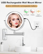 DECLUTTR Rechargeable Wall Mounted Makeup Mirror, 8 Inch 1X/10X Magnifying Mirror with 3 Color Lights, Dimmable LED Lighted Makeup Mirror with Double Sided