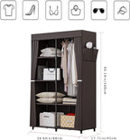 36 Inch Portable Wardrobe Closet Clothes Organizer with Metal Shelves and Dustproof Non-Woven Fabric (Coffee)