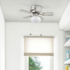 Prominence Home Hero, 28 Inch Traditional Flush Mount Indoor LED Ceiling Fan with Light, Pull Chain, Dual Finish Blades, Reversible Motor - 51656-01 (Brushed Nickel)