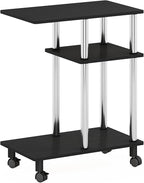 Furinno Turn-N-Tube C Shaped Side Table with Casters, Americano/Stainless Steel