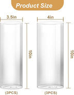 Hurricane Candle Holder,Open Ended Glass Candleholder Multiple Size Choices,Clear Cylinder Glass Candle Holder for Wedding Centerpieces, Home Decor(6 PCS,H:10" D:4")
