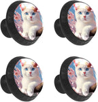 4 Pack Cabinet Knobs White Cat Drawer Pulls Crystal Glass Round Knobs Handles for Dressers Drawer Bathroom Kitchen Cupboards Wardrobes Hardware Furniture Knobs