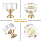 24-Pack 1-1/4-Inch Gold knob Dresser knobs White Cabinet Glass Crystal knobs Brass Drawer Polygonal Dresser Pulls, Drawer pulls