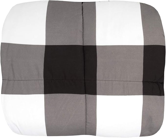 7 Piece Comforter Set Bag Solid Color All Season Soft Down Alternative Blanket & Luxurious Microfiber Bed Sheets, King, Buffalo Plaid Black/White