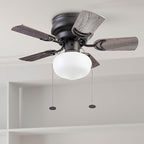 Prominence Home Hero, 28 Inch Traditional Flush Mount Indoor LED Ceiling Fan with Light, Pull Chain, Dual Finish Blades, Reversible Motor - 51655-01 (Bronze)