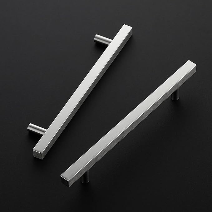 Ravinte Brushed Nickel Cabinet Handles 25 Pack 6-3/10 inch Satin Nickel Square Cabinet Pulls Silver Hardware for Kitchen Cabinets 8-4/5 inch Overall Length Stainless Steel Drawer Pulls
