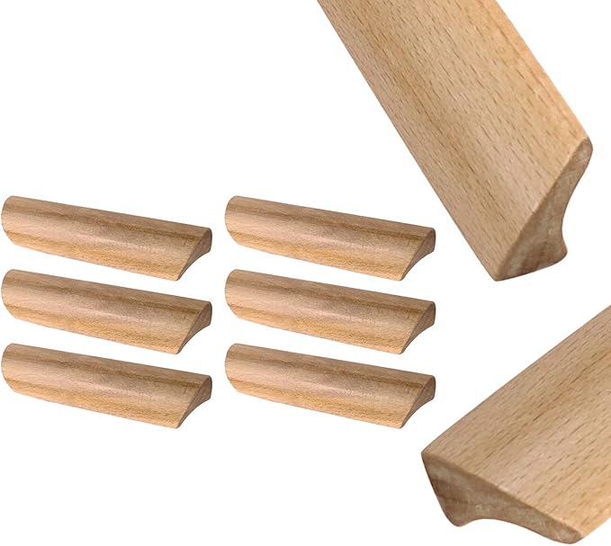6Pcs 6.34" Wood Solid Furniture Pulls Handles, Painted Smoothly Wooden Handles Cupboard Closet Drawer Handle Pull,Hole Dis.5.04"