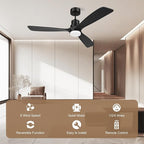 Obabala 52inch Ceiling Fan with Light and Remote Control Outdoor Ceiling Fan with 3 Blades Wood Reversible DC Motor for Patio, Porch, Bedroom, Living Room (Black)