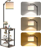 SUNMORY Floor Lamp with Table, End Table for Living Room with Lamp, Shelves Side Table with Charging Station(USB & AC Port), 3 Color Temperature LED Bulb, Modern Nightstand Lamp for Bedroom, Office