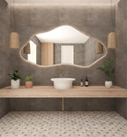 Asymmetrical Bathroom LED Mirror, Modern Irregular Shape Wall Mirror with LED Lights, Frameless Aesthetic Backlit LED Illimunated Vanity Mirror (38" x 19" inc)
