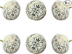 Perilla Home Set of 6 Decorative Round Shape Ceramic Knobs for Room Kitchen Cabinet Hardware Cupboard Door Knobs Dresser Wardrobe and Drawer Pulls (White & Gold)