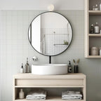 ANDY STAR Round Wall Mirror, 26" Black Round Mirror Metal Framed, Modern Metal Frame Bathroom Vanity Mirror (Matte Black Finish)