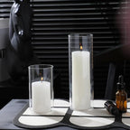 Set of 3 White Pillar Candles and Glass Candle Holders, Clear Cylinder Vases Pillar Candle Holders for Pillar Candles, Hurricane Candle Set for Party, Table, Home Decor, Wedding Centerpieces